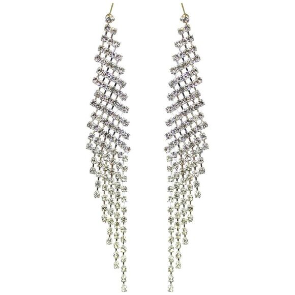 Long Rhinestone Silver Earrings - Picture 4 of 4